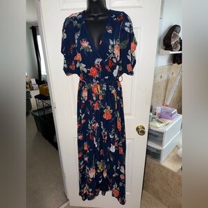 Baltic Born Madeline Navy and Coral Floral Maxi Dress
